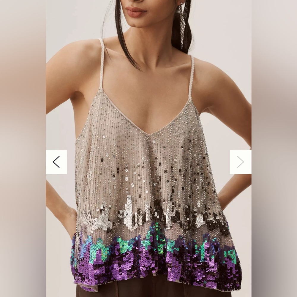 Anthropologie Sequin Splash Embellished Tank Top